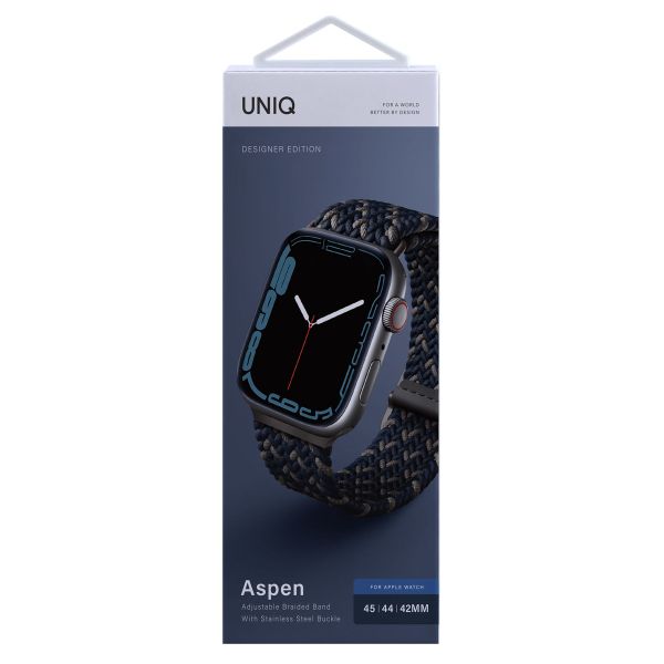 Uniq Aspen Designer Edition Braided bandje Apple Watch Series 1 t/m 10 / SE / Ultra (2) (44/45/46/49 mm) - Obsidian Blue