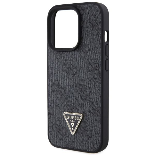 Guess 4G Logo Triangle Strass Backcover iPhone 15 Pro - Zwart