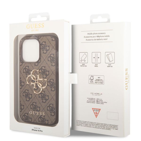 Guess 4G Metal Logo Backcover iPhone 14 Pro - Bruin