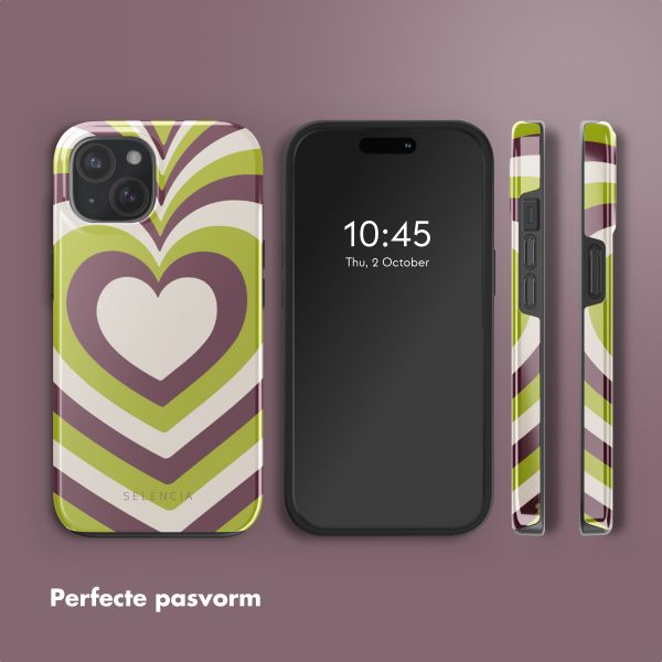 Selencia Vivid Backcover met MagSafe Apple iPhone 15 - Double Hearts Plum Fern