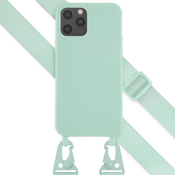 Selencia Siliconen hoesje met afneembaar koord iPhone 12 (Pro) - Turquoise