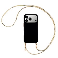 Selencia Rivièra MagSafe Backcover met afneembare haakjes voor de Apple iPhone 17 Pro - Velvet Black + Sleek Chain (130 cm) - Gold