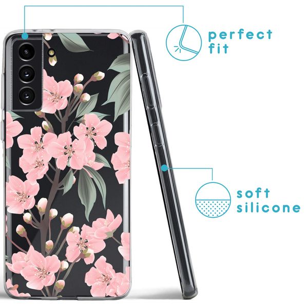 imoshion Design hoesje Samsung Galaxy S21 FE - Bloem - Roze / Groen