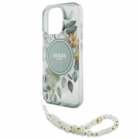 Guess MagSafe IML Flowers Case met beads strap Apple iPhone 16 Pro Max - Green