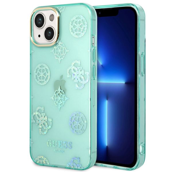 Guess Peony Glitter Backcover iPhone 14 - Turquoise