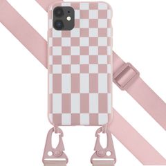 Selencia Siliconen design hoesje met afneembaar koord Apple iPhone 11 - Irregular Check Sand Pink