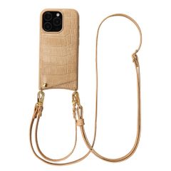 Selencia Nova Croco Phone Case with Cord and Card Holder Apple iPhone 16 Pro - Toasted Almond