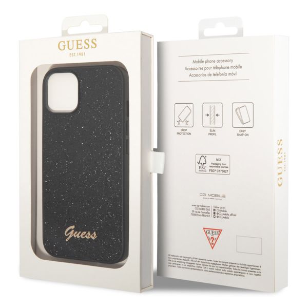 Guess Glitter Flakes Backcover Apple iPhone 14 - Zwart