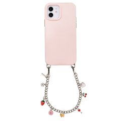 Selencia Rivièra MagSafe Backcover met afneembare haakjes voor de Apple iPhone 12 / 12 Pro - Sorbet Pink + Chain Charm - Silver