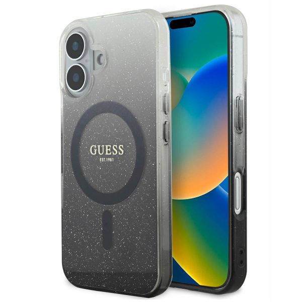 Guess MagSafe IML Glitter Gradient Case Apple iPhone 16 - Zwart