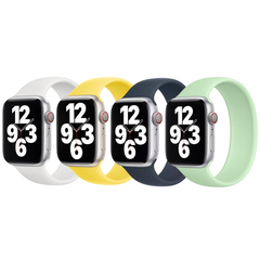 Apple 4 Pack Siliconen solobandje Apple Watch | 44/45/46/49 mm - Maat 10 - White / Canary Yellow / Storm Blue / Pistachio