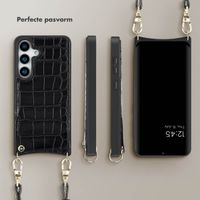 Selencia Nova Croco Backcover met koord en pashouder Samsung Galaxy S25 - Black