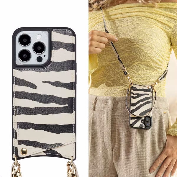 Selencia Nova Telefoonhoes met Koord en Pashouder Apple iPhone 13 Pro - Zazzy Zebra