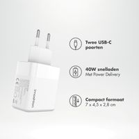 imoshion Oplader - 2x USB-C 40W + Braided USB-C naar USB-C kabel 60W - 1 meter - Wit