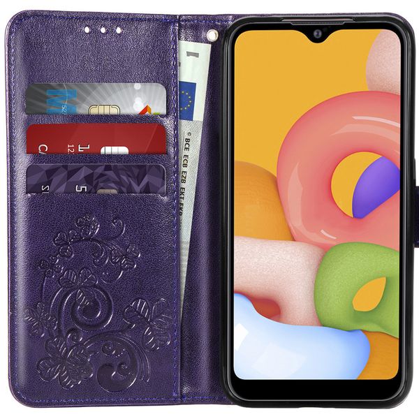 Klavertje Bloemen Bookcase Samsung Galaxy A01 - Paars