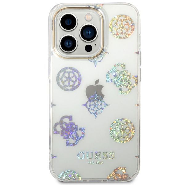 Guess Peony Glitter Backcover iPhone 14 Pro - Wit