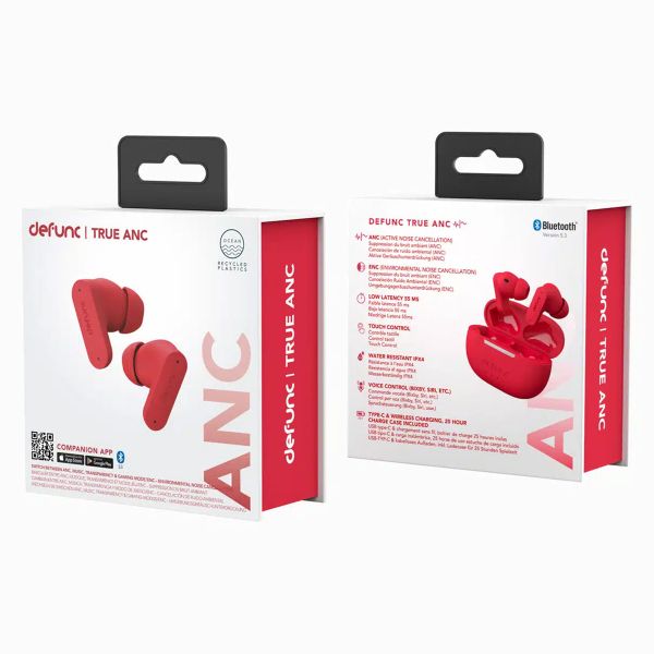 Defunc True ANC Earbuds - Draadloze oordopjes - Bluetooth draadloze oortjes - Met ANC noise cancelling functie - Red