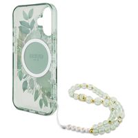 Guess MagSafe IML Flowers Case met beads strap Apple iPhone 16 - Green