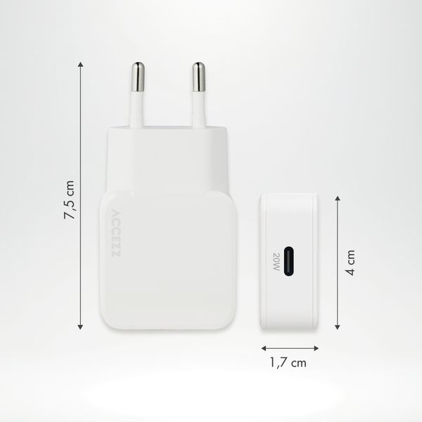 Accezz Ultra Slim GaN Oplader - USB-C - 20W - Wit