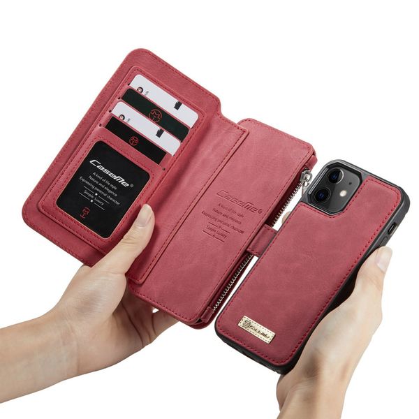 CaseMe Luxe 2 in 1 Portemonnee Bookcase iPhone 12 Mini - Rood