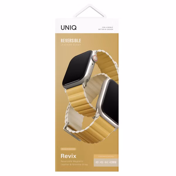 Uniq Revix Premium Edition dubbelzijdig bandje Apple Watch Series 1 t/m 11 / SE / Ultra (44/45/46/49 mm) - Canary Yellow / Ivory