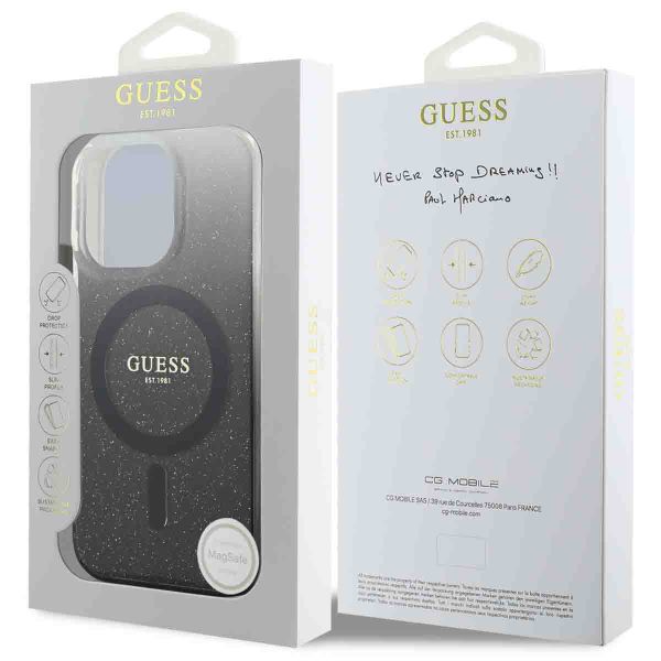 Guess MagSafe IML Glitter Gradient Case Apple iPhone 16 Pro - Zwart