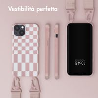 Selencia Siliconen design hoesje met afneembaar koord Apple iPhone 14 - Irregular Check Sand Pink