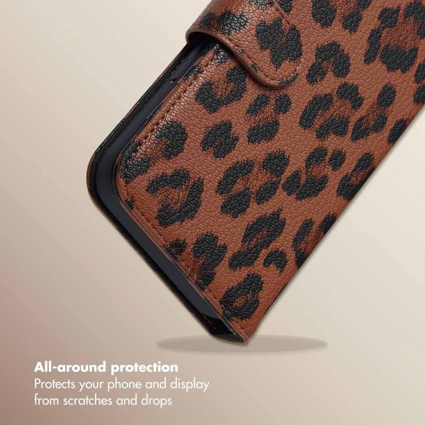Selencia Sabi Bookcase with Leopard Print Apple iPhone 17e / 16e - Mocha Brown