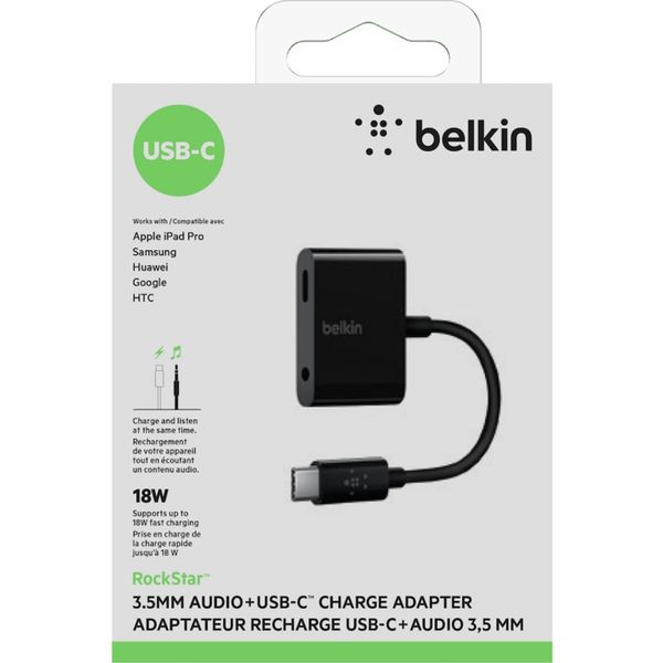 Belkin RockStar Adapter USB-C Charge + 3,5 mm Audio - Zwart