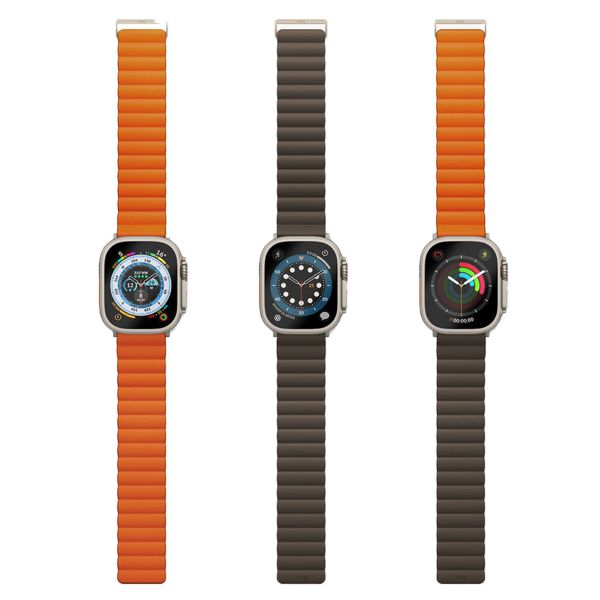 Uniq Revix Premium Edition dubbelzijdig bandje Apple Watch Series 1 t/m 10 / SE / Ultra (2) (44/45/46/49 mm) - Khaki/Saffron Orange