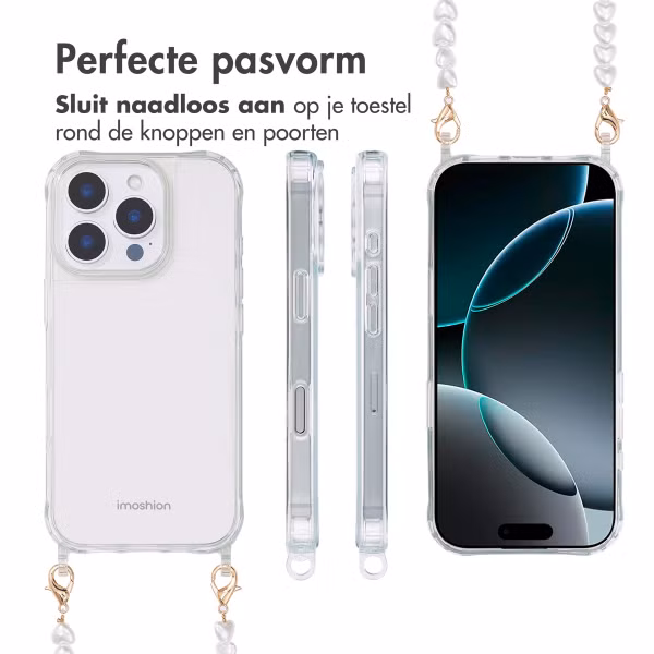 imoshion Backcover met koord + armband iPhone 16 Pro - Parels Hartjes
