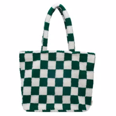 Selencia Zaya Tote Bag - Teddy Laptoptas 16 inch - Checkered Green