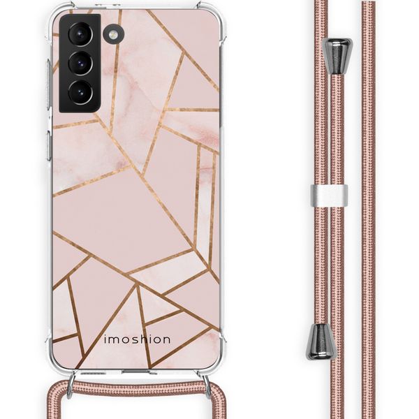 imoshion Design hoesje met koord voor Samsung Galaxy S21 Plus - Grafisch Koper - Roze / Goud