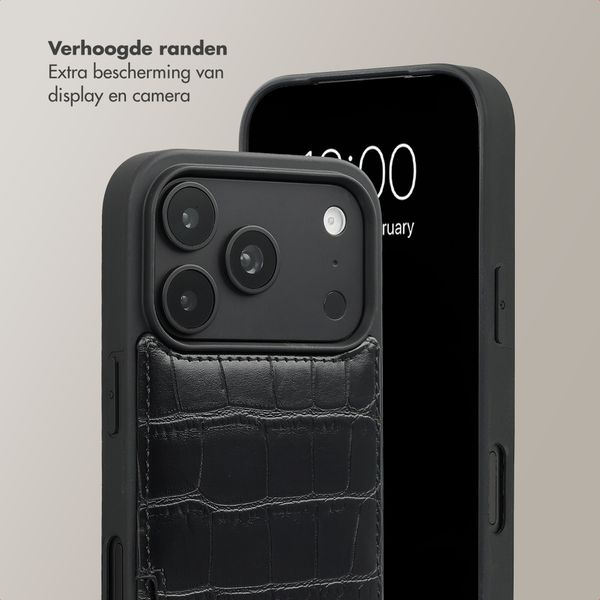 Selencia Nova Croco Telefoonhoes met Koord en Pashouder Apple iPhone 18 Pro Max / 17 Pro Max - Zwart