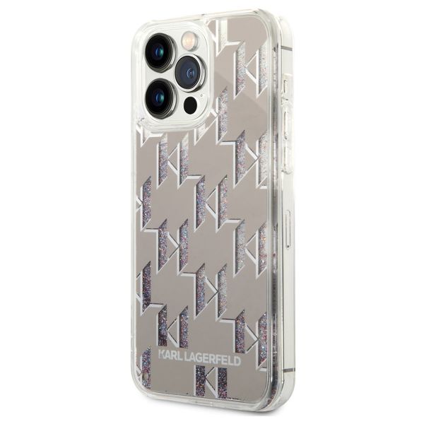 Karl Lagerfeld Liquid Glitter Backcover Monogram iPhone 14 Pro Max - Zilver