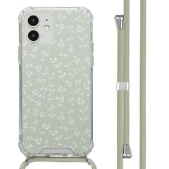imoshion Design hoesje met koord Apple iPhone 12 (Pro) - Smoke Green Flowers