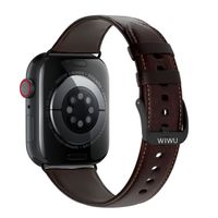 WiWu Vintage lederen band Apple Watch Series 1 t/m 10 / SE / Ultra (2) (44/45/46/49 mm) - Donkerbruin