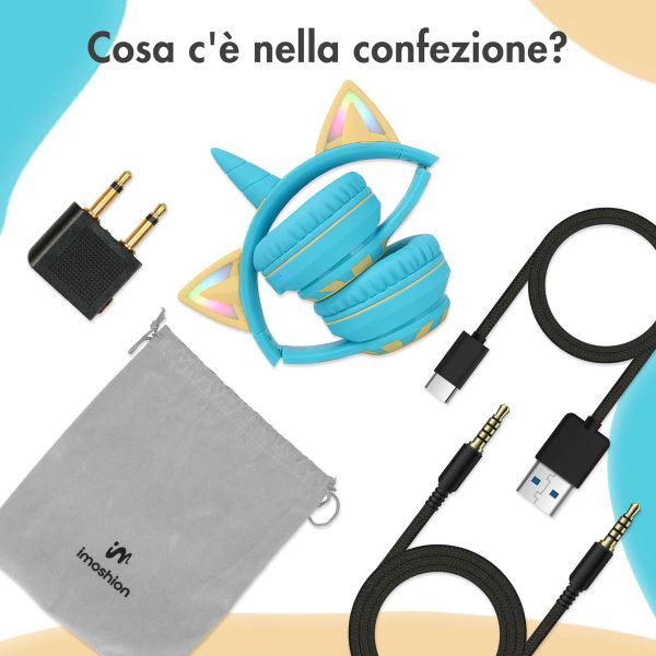 imoshion Draadloze Kinderkoptelefoon Unicorn LED Light - Decibelbegrenzer - Met AUX kabel - Soft Blue / Yellow