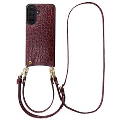 Selencia Nova Croco Phone Case with Cord and Card Holder Samsung Galaxy A37 (5G) - Burgundy