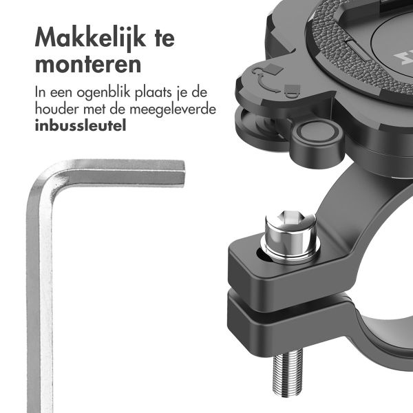 Accezz EasyLock telefoonhouder fiets - inclusief hoesje Apple iPhone 15 - Aluminium - 360 graden draaibaar - Zwart