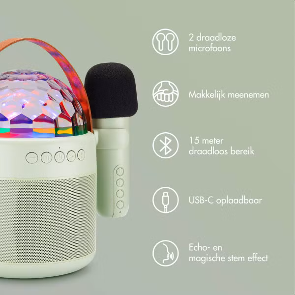 imoshion Sing & Shine Karaoke set - Speaker en 2 microfoons - Mintgreen