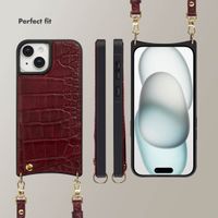 Selencia Nova Croco Phone Case with Cord and Card Holder Apple iPhone 15 - Burgundy