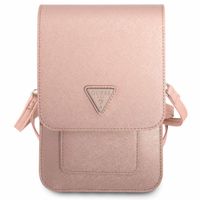 Guess Saffiano Triangle telefoontasje - Geschikt voor smartphones tot 7 inch - Roze
