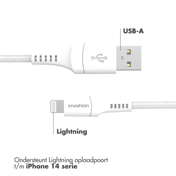 imoshion Lightning naar USB kabel - Non-MFi - Gevlochten textiel - 0,5 meter - Wit