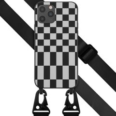 Selencia Siliconen design hoesje met afneembaar koord Apple iPhone 12 (Pro) - Irregular Check Black