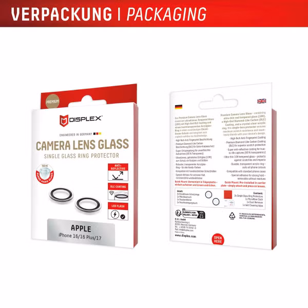 Displex CamGlass Single Camera Protector Apple iPhone 16 / 16 Plus / 17