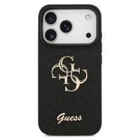 Guess 4G Metal Logo Glitter Backcover Apple iPhone 17 Pro Max - Zwart
