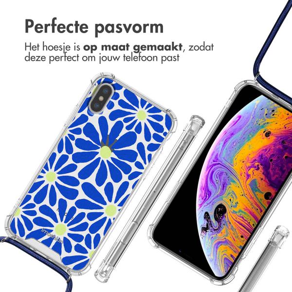 imoshion Design hoesje met koord Apple iPhone X / Xs - Cobalt Blue Flowers Connect