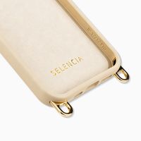 Selencia Rivièra MagSafe Backcover met afneembare haakjes voor de Apple iPhone 12 / 12 Pro - Milky Latte + Satin Stone Polskoord - Brown