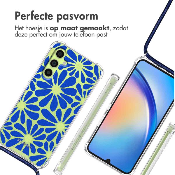 imoshion Design hoesje met koord Samsung Galaxy A34 (5G) - Cobalt Blue Flowers Connect
